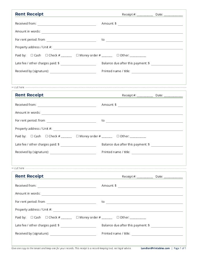 Free printable Rent Receipt preview